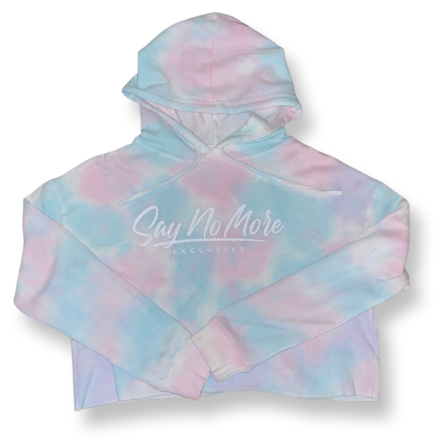 Tie Die Crop Top Hoodie White Glitter Print